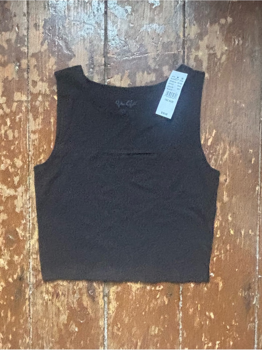 John Galt Black Cropped Tank Top with Cut Out Detail
